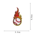 Flaming baseball embroidered patch detailed view showing 8.8x4.4cm dimensions for DIY clothing. - Embroidery Patch Style (DW9801-41)