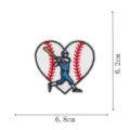 Detailed view of the baseball heart embroidery patch, showing fine stitching and dimensions. - Embroidery Patch Style (DW9801-48)