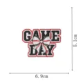 Baseball Game Day embroidered patch with bow design, detail view showing size 6.9x5.1cm. - Embroidery Patch Style (DW9801-49)