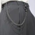 Catena da pantaloni in metallo multistrato stile punk rock con punte e anelli in pelle cool - Catena per Pantaloni Nera a Tre Strati