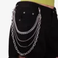 Detailed view of multi-layer silver metal waist chain, cool punk hip-hop pants accessory. - Style 6
