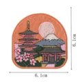 Japanese landscape embroidery patch featuring Mount Fuji and pagoda, iron-on clothing badge. - Mount Fuji Style(DW9250-1)