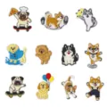 Close-up details of assorted cute funny cartoon puppy embroidery patches, iron-on. - Full Set of 11 Styles