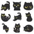 Cute black cat embroidered patches set, funny mood cartoon cat iron-on badges for clothes. - 9 Pieces Set