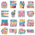 Parches bordados de Mahjong coloridos letras de dibujos animados DIY para ropa - Juego de 16