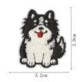 Cute black and white puppy dog embroidery patch detail view, showing precise dimensions. - Funny Dog Style (DW9249-6)