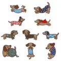 Cute dachshund embroidered patches set iron on appliques for clothing jackets backpacks DIY - Full Set Of 10