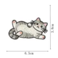 Cute cat embroidery patch for clothing decor, iron-on DIY badge, gray kitten size 6.5x3.8cm - Gray Tabby Lying Cat