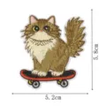 Cute cat skateboard embroidery patch, fluffy kitten cloth sticker for clothes decor. - Long Hair Cat Skateboard