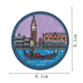 Toppa ricamata rotonda con paesaggio di Venezia, badge decorativo termoadesivo, 6.1cm. - DW9253-1