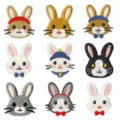 Cute rabbit embroidery patch set, 9 pieces of adorable animal DIY badges for clothing decoration. - Set (DW9232 Set of 9) / 9 Pieces/Pack