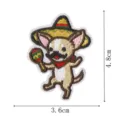 Vista dettagliata della patch ricamata di cane cartone animato con sombrero, 3,6x4,8 cm. - Cucciolo Sombrero Messicano(DW9244-9)
