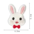 Cute white rabbit embroidered patch with red bow, perfect for DIY clothing and apparel decor. - Rabbit Style 8 (DW9232-8)