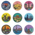 Set di toppe ricamate con punti di landmark mondiali, stemmi rotondi per riparazione vestiti. - DW9253 Set di 9