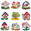 Bonitos parches bordados con diseño de mini casa de dibujos animados para ropa y bolsos. - Conjunto de 9 Estilo