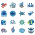 Ocean marine animal embroidery patches set, cute whale turtle crab shells for DIY clothing decor. - 16 Pieces Set Style(DW9803一套16个)