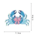 Blue crab embroidered patch detail showing precise size dimensions and delicate pink bow design. - Bow Crab Style(DW9803-44)