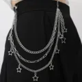 Cadena de pantalón de metal multicapa con colgantes de estrella, accesorio de moda. - Cadena Pantalón Pentagrama / Plateado