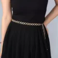 Goldfarbene Metall Taillenkette mit verbundenen Ringen für modische Damenkleider Hosen. - Stil 3 (Gold)