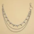 Detail shot of the multi-layered punk style metal waist chain featuring sharp spike pendants. - Style 9