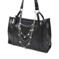 Sac cabas noir classique avec chaine papillon argente, grand sac elegant et tendance. - Petite Chaîne de Sac Papillon à Trois Couches