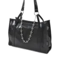 Sac cabas en cuir noir avec chaîne croisée rétro accessoire de sac de banlieue - Chaîne de Sac à Croix à Une Couche