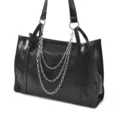 Sac cabas noir classique avec chaîne argentée multistrand, spacieux et élégant pour le travail. - Chaîne de Sac à Trois Couches
