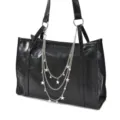 Sac cabas en cuir noir avec pendentif chaîne étoile argentée multicouche, sac de banlieue tendance. - Chaîne de Sac Étoile à Cinq Branches 1