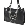 Sac cabas noir pour navetteur avec pendentifs de chaîne de croix gothique vintage. - Grande Chaîne de Sac à Croix à Trois Couches