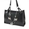 Sac Cabas Noir avec Pendentif Chaîne Papillon Grande Capacité Sac à Main Accessoire Tendance - Chaîne de Sac Papillon 2