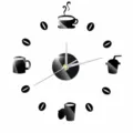 Modern DIY coffee wall clock mirror acrylic kitchen living room silent decorative timepiece - Black