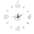 DIY coffee wall clock mirror acrylic sticker modern home decor living room kitchen detail view - Silver