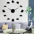 Large 3D acrylic wild boar wall clock modern design living room DIY wall sticker decor clock - Black