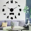 Acrylic 3D mirror wall clock featuring Rhodesian Ridgeback dog silhouettes for home living room decor. - Black
