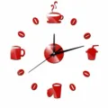 Modern DIY coffee wall clock mirror sticker for kitchen and living room silent decor - Red