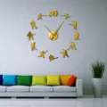 DIY acrylic mirror wall clock with hockey player silhouettes for modern living room decor - Gold