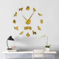 Acrylic mirror wall clock with German Shepherd dog silhouettes, modern DIY home decor. - Gold