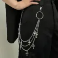 Punk gothic multi-layer cross pendant pants chain silver metal waist chain for jeans - Triple Layer Small Cross Pants Chain