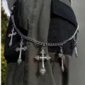 Punk gothic cross pants chain, metal hip hop waist chain, streetwear jeans jewelry. - Cross Single Layer Pants Chain
