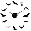Schwarze Acryl Fledermaus Wanduhr Detail, DIY Halloween 3D Spiegel Wandaufkleber Deko. - Schwarz