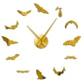 Gold Acryl 3D Fledermaus Wanduhr, moderne DIY Spiegel Wanduhr für Wohnzimmer Heimdeko. - Gold