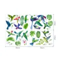 Luminous hummingbird wall stickers watercolor botanical tropical leaves decor 30x20cm - YGP052 (Hummingbird & Flowers) / Green