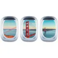 Vista dettagliata dell'adesivo murale oblò aereo in tre pezzi con paesaggio del Golden Gate. - EW036 ABC