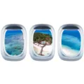 Vista di dettaglio dell'adesivo murale oblò aereo con paesaggio di spiaggia tropicale. - EW042 ABC