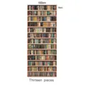 Detailed view of the 3D bookshelf stair sticker, showing realistic book spines and print quality. - Bookshelf Style / 13 Pieces / Colorful