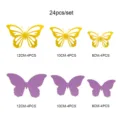 Ensemble d'autocollants muraux papillon creux 3D, 24 pcs déco de fête colorée détails. - 24 Pièces/Paquet / Or et papier perlé violet clair