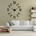Moderna orologio da parete 3D in acrilico con numeri romani e note per soggiorno. - Nero