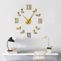 Moderna specchio acrilico 3D orologio da parete, fai da te nota musicale numeri romani grande. - Oro