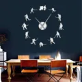 Modern 3D acrylic hockey wall clock with sports player silhouettes for stylish living room decor. - Silver