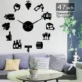 Akryl 3D Wanduhr Weinthema große DIY Spiegeluhr für Wohnzimmer Heimdekoration modernes Design - Schwarz